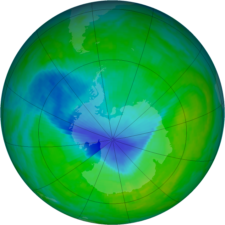 Antarctic ozone map for 05 December 1992